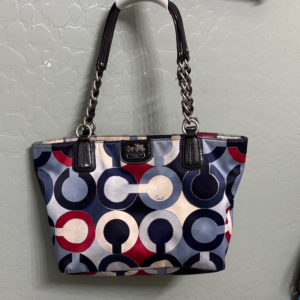 Coach Multicolor Circle-Print Chain Handle Tote